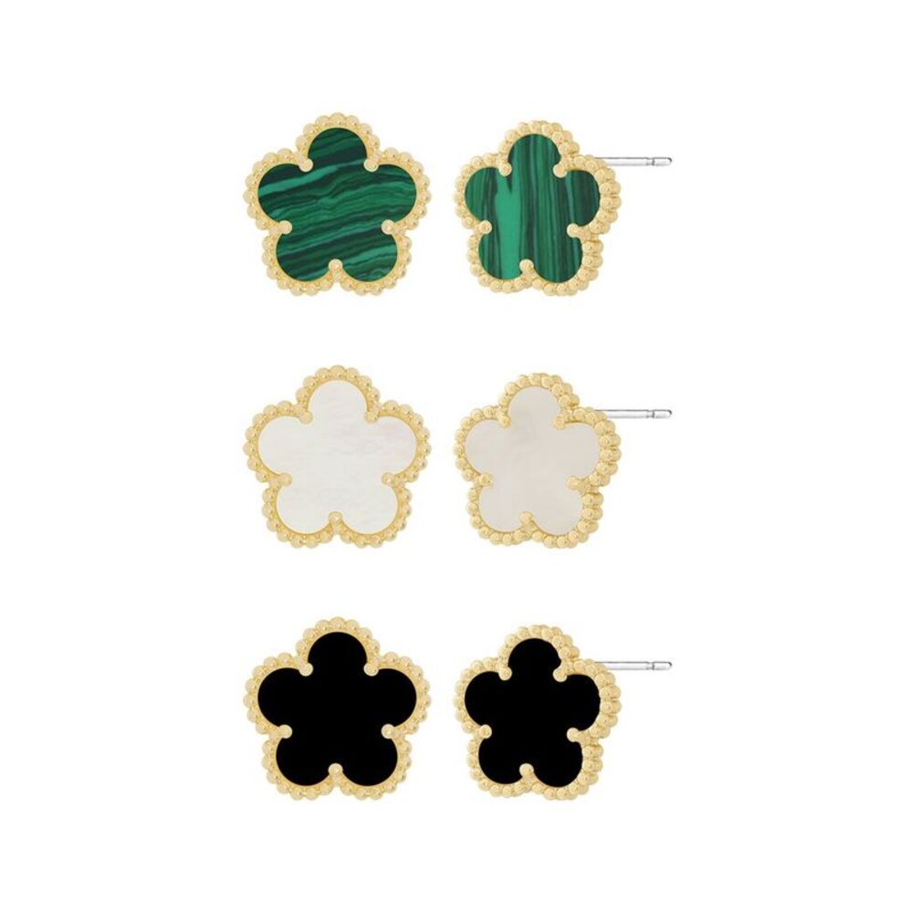 Jankuo Flower 14K Plated Onyx 3 Pairs Earrings